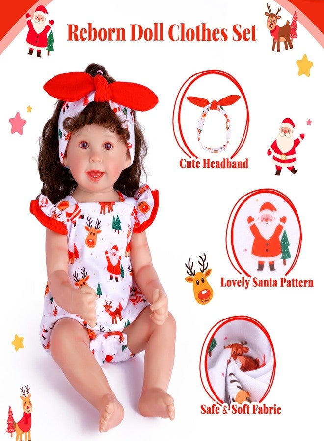 BABESIDE Reborn Baby Doll Clothes for 17- 22 Inch Dolls, Cute Santa Pattern Realistic Baby Doll Clothes Outfits with Headband, for Girls - Image 4